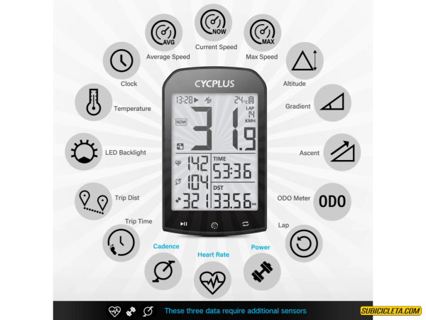 Ciclocomputador inalámbrico GPS M1 Pant 2.9" 30 Horas CYCPLUS - Image 2